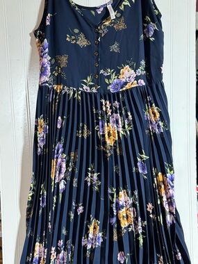 Xhilaration Navy Floral Sleeveless Dress with Purple & Yellow Blooms